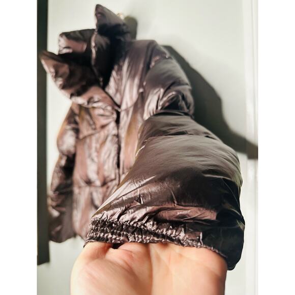 SAVE THE DUCK Ishya Puffer Black Brown Copper Moto Quilted Coat Jacket Size S - Picture 6 of 14